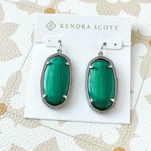 Kendra Scott Elle Silver Earrings Emerald Cat's Eye